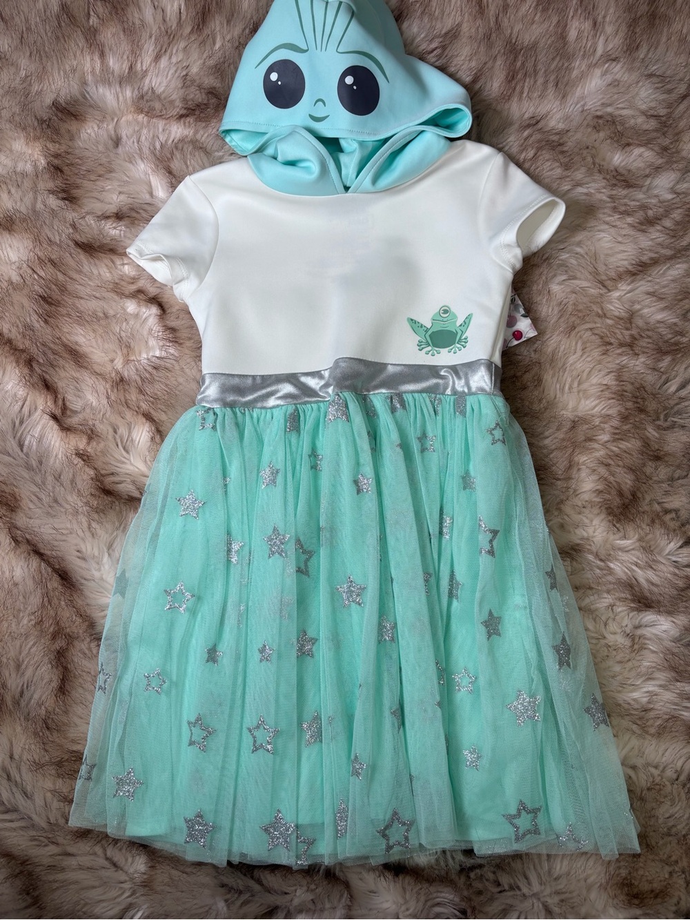 Star Wars Mint Green and White Hooded Tulle Dress with Silver Stars